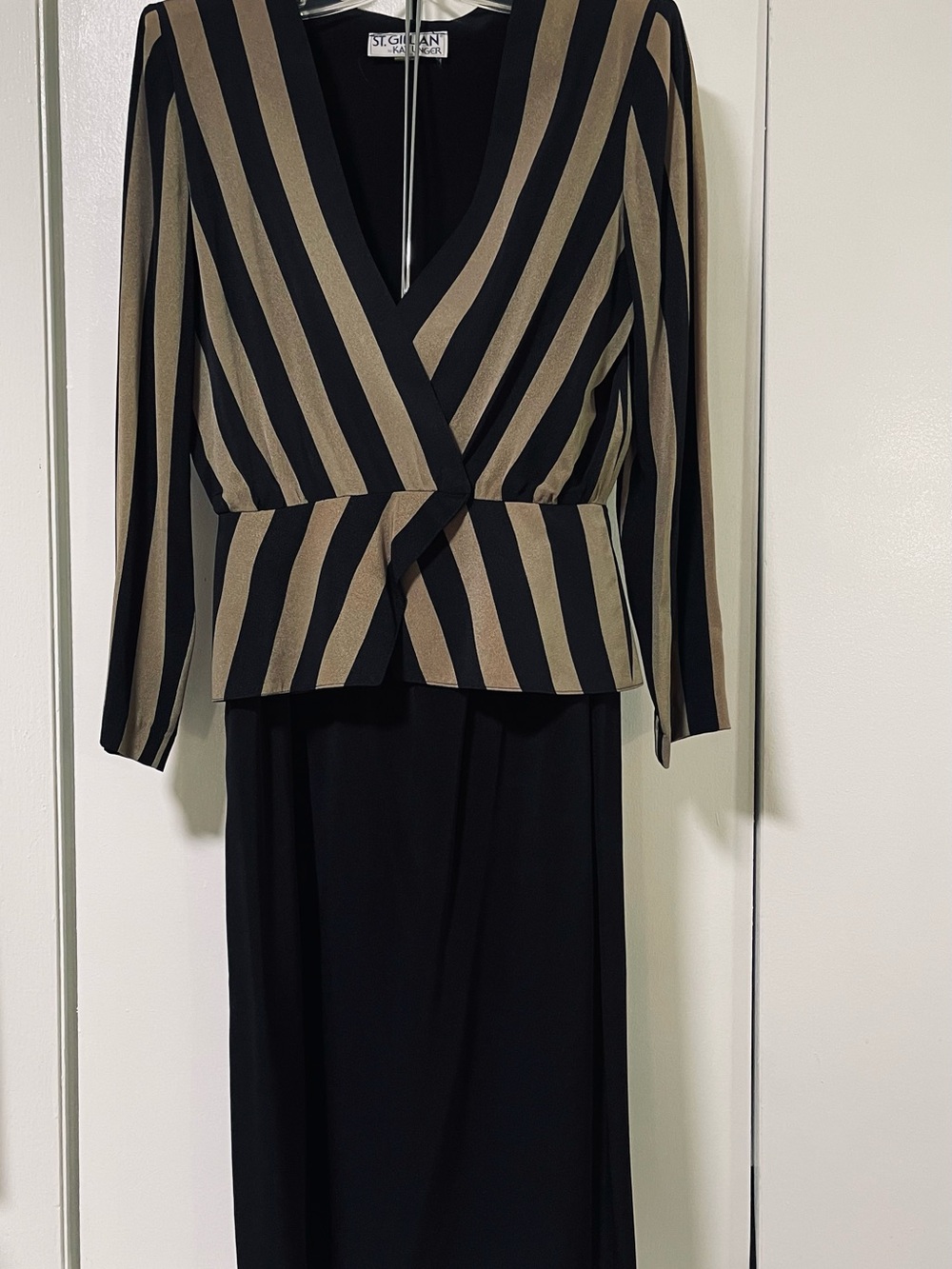 Vintage 80s St. Gillian Black and Tan Striped Top with Black Skirt Set